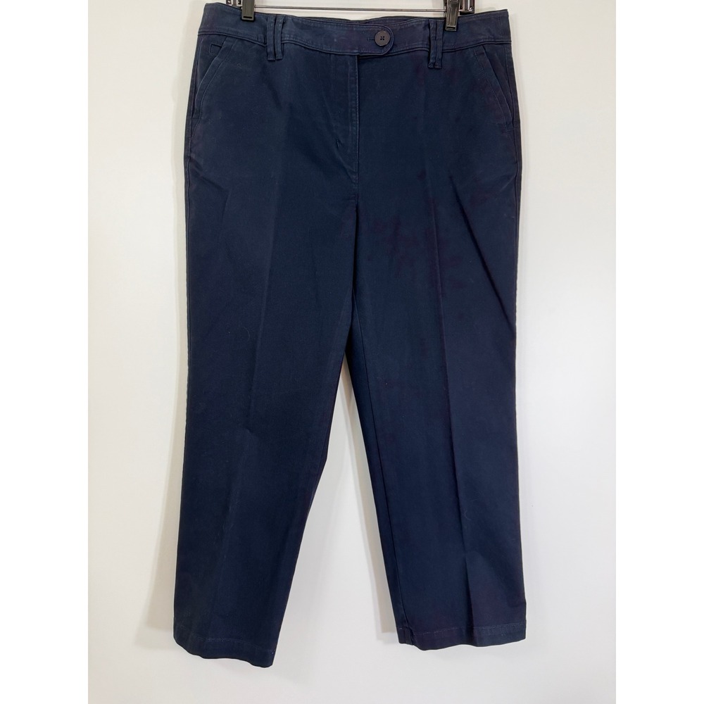 Talbots Navy Blue Crop Pants 14 Women Cotton Twill Stretch High Rise Chino New